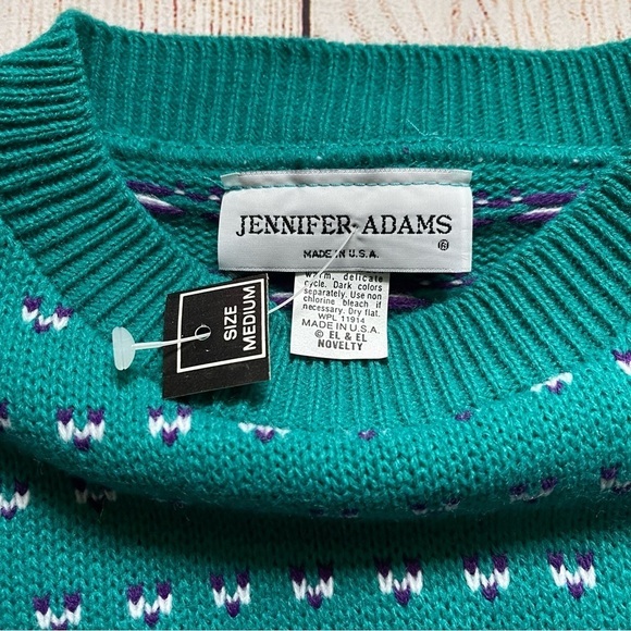 Vintage Aqua Blue Teddy Bear Acrylic Sweater Medium with tags - Picture 3 of 7